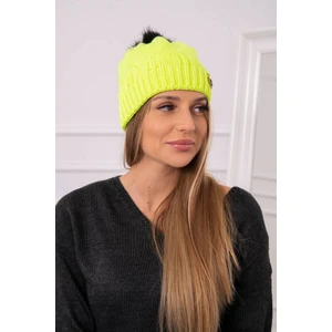 Cap with pompom Judyta K347 yellow neon