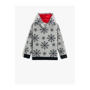 Koton Christmas Theme with Snowflake Print Hoodie Sweatshirt