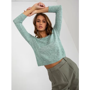 Light green short classic sweater with a round neckline
