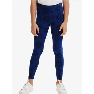 Dark blue girly floral leggings Desigual Bubble - Girls