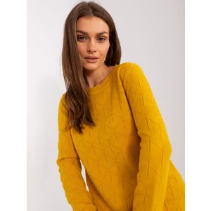 Dark yellow classic sweater with long sleeves