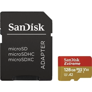 SanDisk Micro SDXC Extreme 128GB + SD adaptér, UHS-I U3 A2, Class 10-rychlost 160/90 MB/s (SDSQXA1-128G-GN6MA)