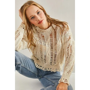 Bianco Lucci Women's Openwork Patterned Knitwear Sweater