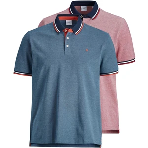 Jack&Jones PLUS 2 PACK - pánské polo triko JJEPAULOS Slim Fit 12195649 Rio Red Denim Blue 4XL