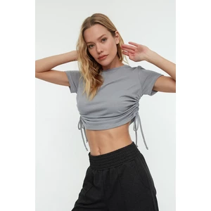 Trendyol Gray Pleated Basic Knitted T-Shirt