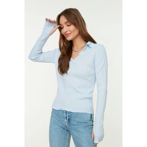 Trendyol Light Blue Sleeve End Detailed Polo Neck Knitwear Sweater