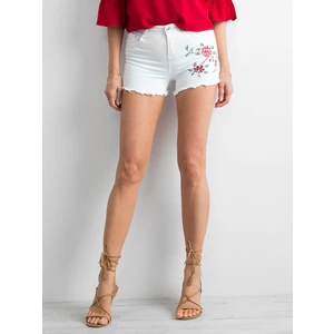 Denim shorts with white embroidery