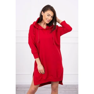 Dress with a hood and longer back red