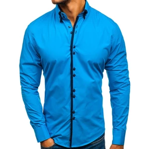 Modrá pánska elegantá košeľa s dlhými rukávmi BOLF 1721-A