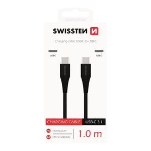 Kábel Swissten USB-C/USB-C, 1m (71506515) čierny TPU kabel USB-C/USB-C s délkou 1m je vhodný pro nabíjení smartphonů v nových automobilech. <br />
Baleno v