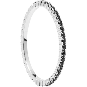 PDPAOLA Minimalistický prsten ze stříbra s černými zirkony Black Essential Silver AN02-348 54 mm