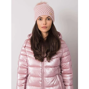 Women's light pink hat with pompoms