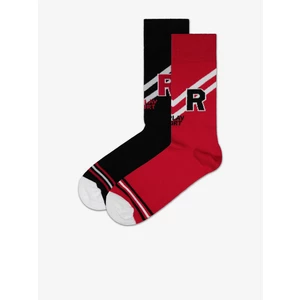 Replay Socks Casual Sport Logo&Stripes 2Prs Banderole - Black/Red - Men's