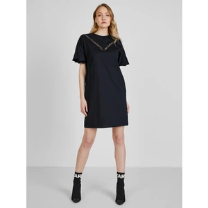Šaty Karl Lagerfeld Lace Insert Jersey Dress - Černá - M