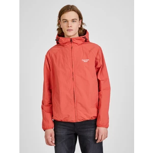Červená pánská vzorovaná lehká bunda s kapucí Calvin Klein - Pánské