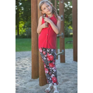 Girls' Black Flowered Pants