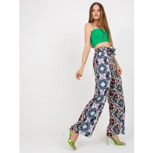 Black wide trousers made of patterned fabric