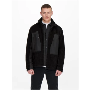 Černá zimní bunda z umělého kožíšku ONLY & SONS Villads - Pánské