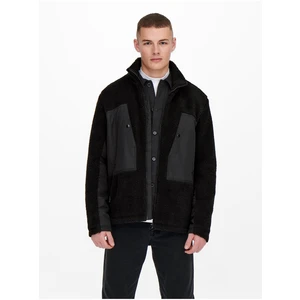 Black winter jacket made of artificial fur ONLY & SONS Villads - Men