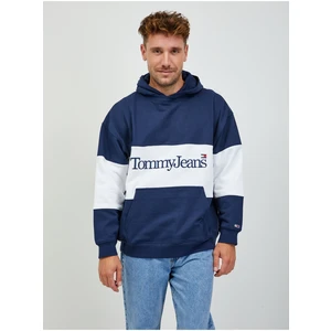 Bílo-modrá pánská mikina s kapucí Tommy Jeans - Pánské