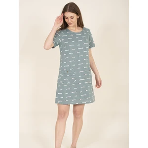 Light Green Patterned Linen Dress with Pockets Brakeburn - Women