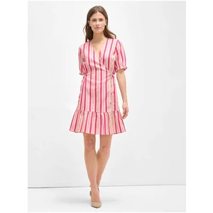 Pink Striped Wrap Linen Dress ORSAY - Women