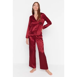 Trendyol Claret Red Christmas Themed Woven Pajamas Set