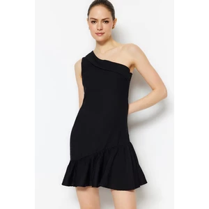 Trendyol Black Fitted Mini Dress with Ruffles and One Sleeve in Woven