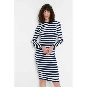 Trendyol Navy Navy Blue Fitted Mini Sweater Stripe Dress