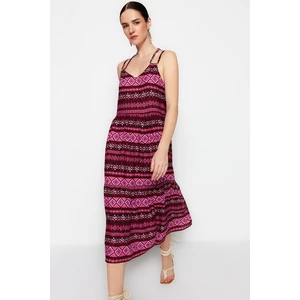 Trendyol Red Straight Cut Midi Ethnic Print Dress With Back Detail