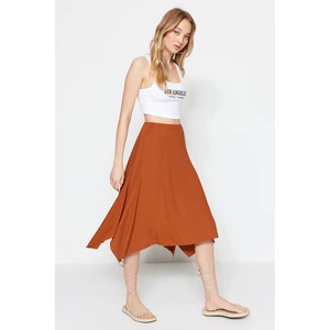 Trendyol Tile Ruffle Asymmetrical High Waist Midi Flexible Knitted Skirt