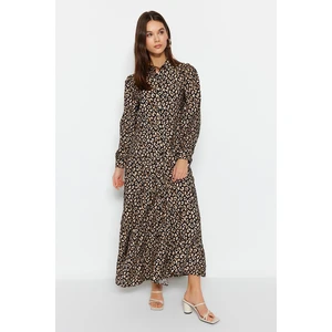 Trendyol Black Leopard Patterned Woven Shirt Dress