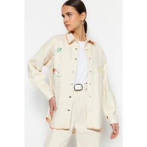 Trendyol Ecru Gabardine Embroidered Detailed Snap Off Jacket