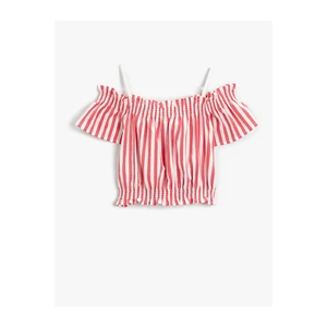 Koton Off-the-Shoulder Striped Cotton Shirt with Short Sleeves