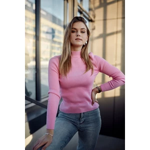 Lady's fitted pink turtleneck