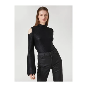 Koton Silvery Window Detail Stand-Up Collar Sweater