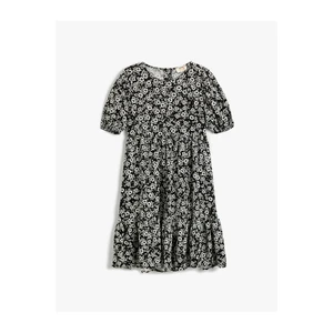 Koton Floral Dress Short Balloon Sleeves Ruffled