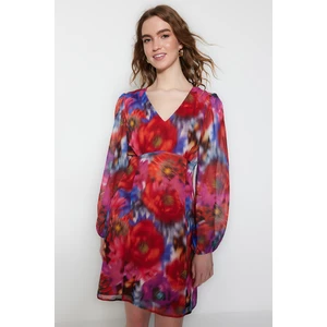 Trendyol Multi-colored A-Cut Mini Woven V-Neck Patterned Dress