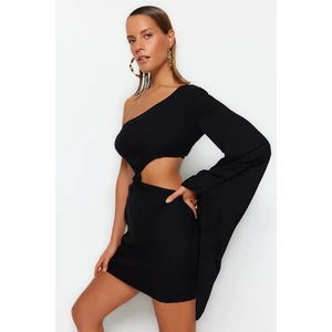 Trendyol Black Fitted Mini Mini Woven Cut Out/Window One-Shoulder Beach Dress