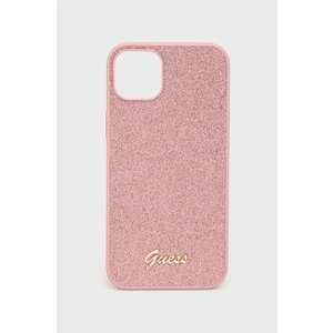 Zadní kryt Guess PC/TPU Glitter Flakes Metal Logo pro Apple iPhone 14 Plus, růžová