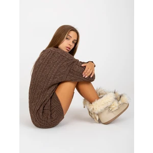Brown long sweater with braids and round neckline from RUE PARIS