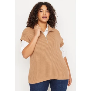 Trendyol Curve Plus Size Sweater Vest - Brown - Relaxed fit