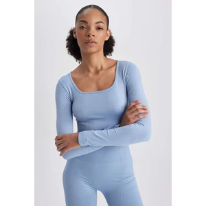 Defacto Fit Crop Top Square Collar Sportsman Long Sleeve T-Shirt