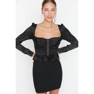 Trendyol Square Collar Black Evening Dress