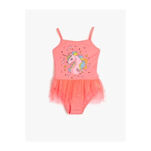 Koton Swimsuit With Tulle Detailed Unicorn Print