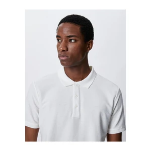 Koton Basic Polo Neck T-Shirt with Button Detail, Short Sleeves.