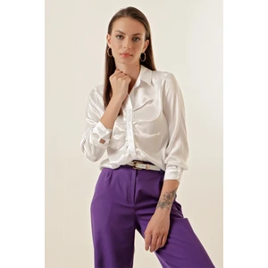 Bigdart 20112 Pleated Satin Shirt - White
