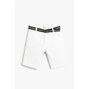 Koton Slim Belt Shorts With Pocket Elastic Waist Detail Above Knee Cotton.