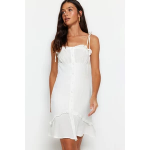 Trendyol Ecru Fitted Mini Dress with Woven Lining and Frill Detail