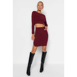 Trendyol Claret Red Super With Crop Skirt, Knitwear Top and Bottom Set